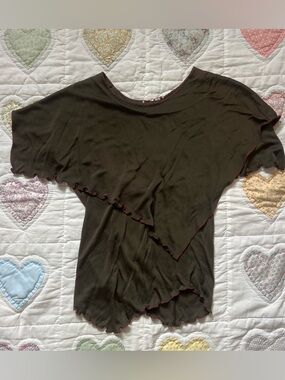 Stephen Burrow’s World Vintage Brown Ruffle Asymmetrical Bat Short sleeve Top S